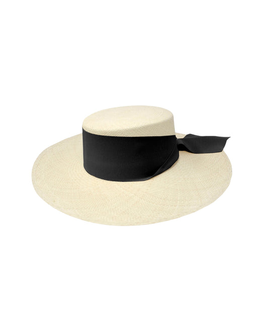 Long brim Cordovan hat with maxi bow