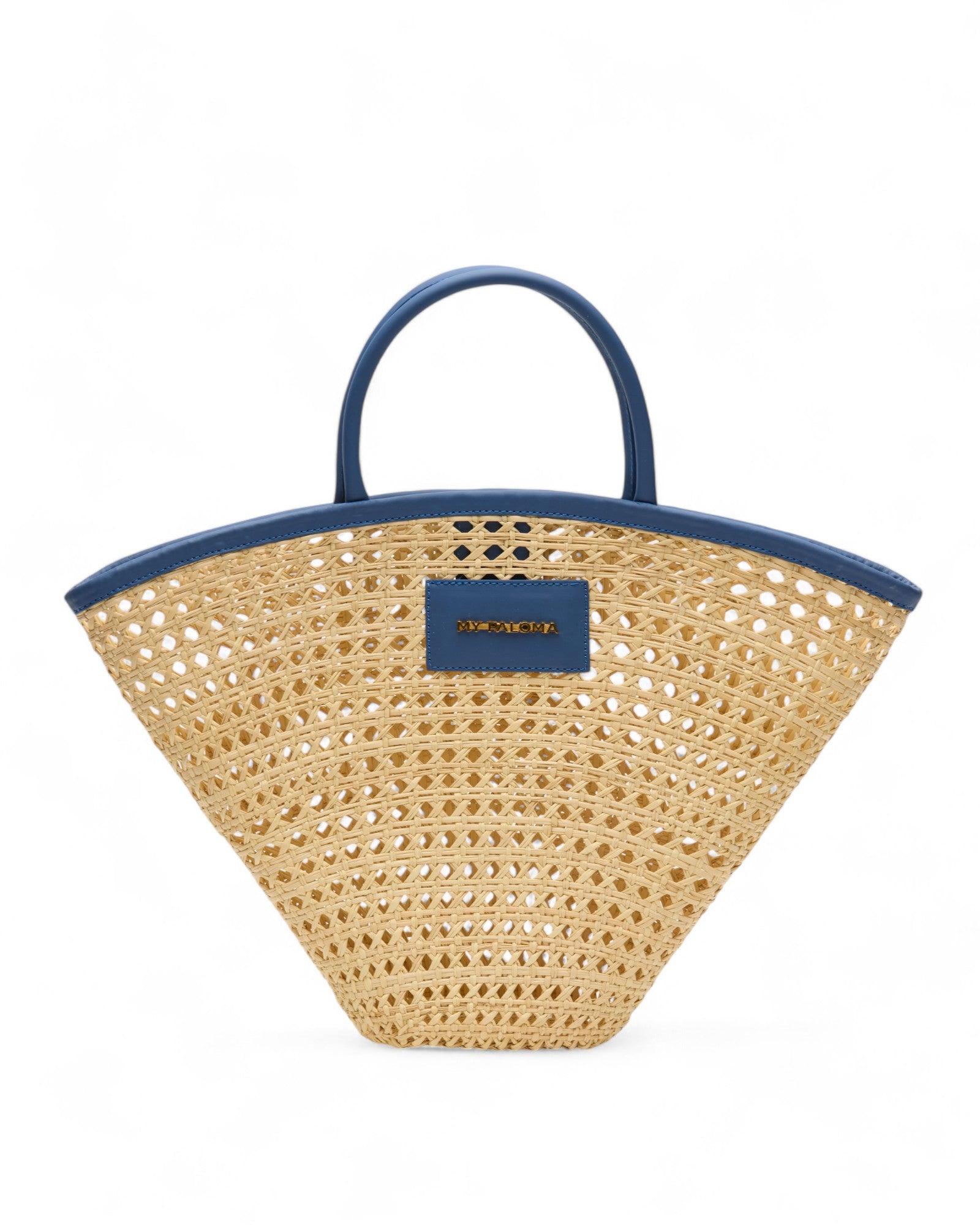 Eco leather-trimmed raffia tote