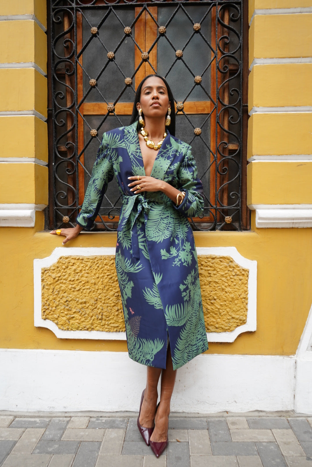 Shadow Floral Blazer Coat (lush green)