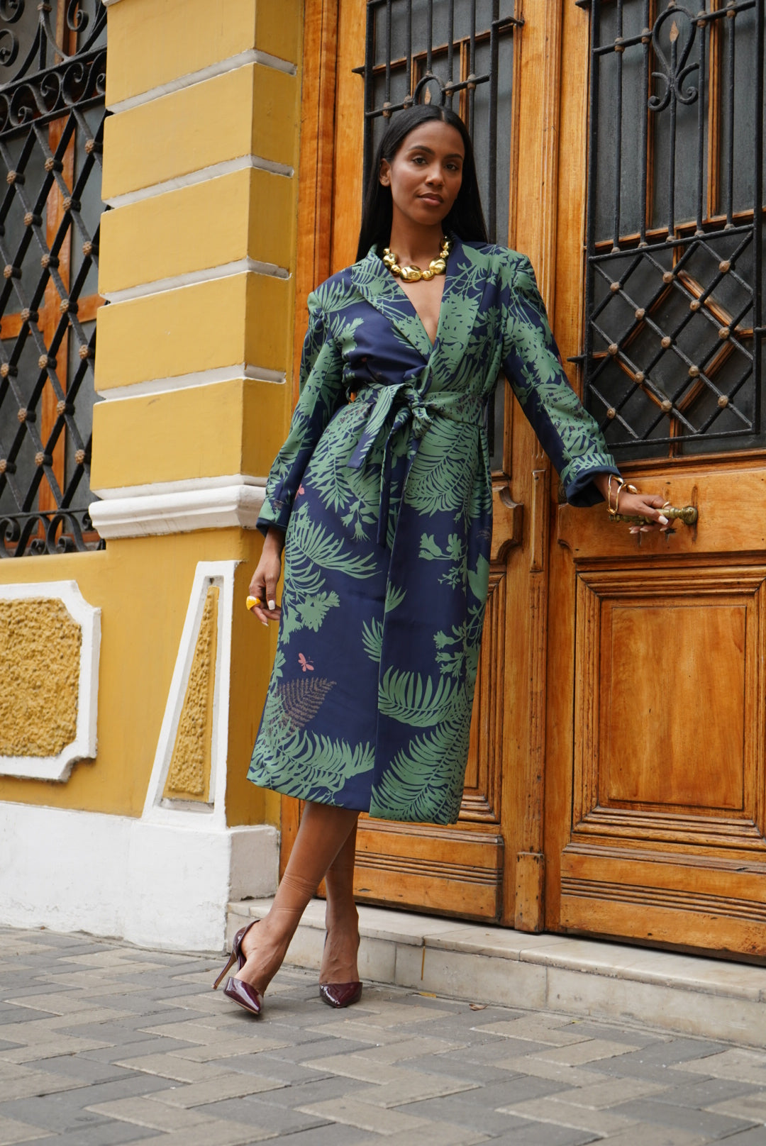 Shadow Floral Blazer Coat (lush green)