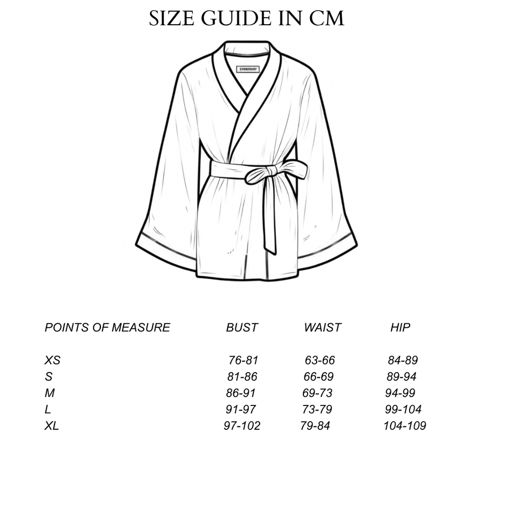 Size chart for Japanese Bamboo jacket