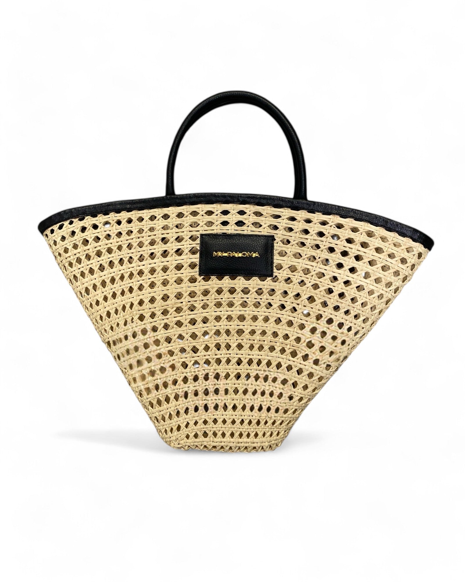 Eco Black leather-trimmed raffia tote