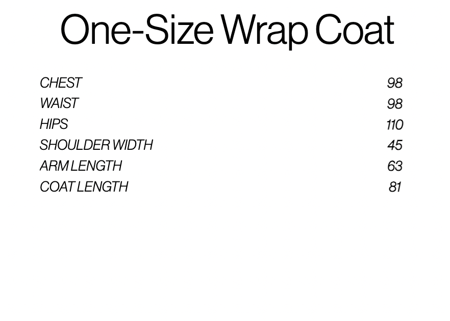 Size chart for Soho Reversible Alpaca wrap