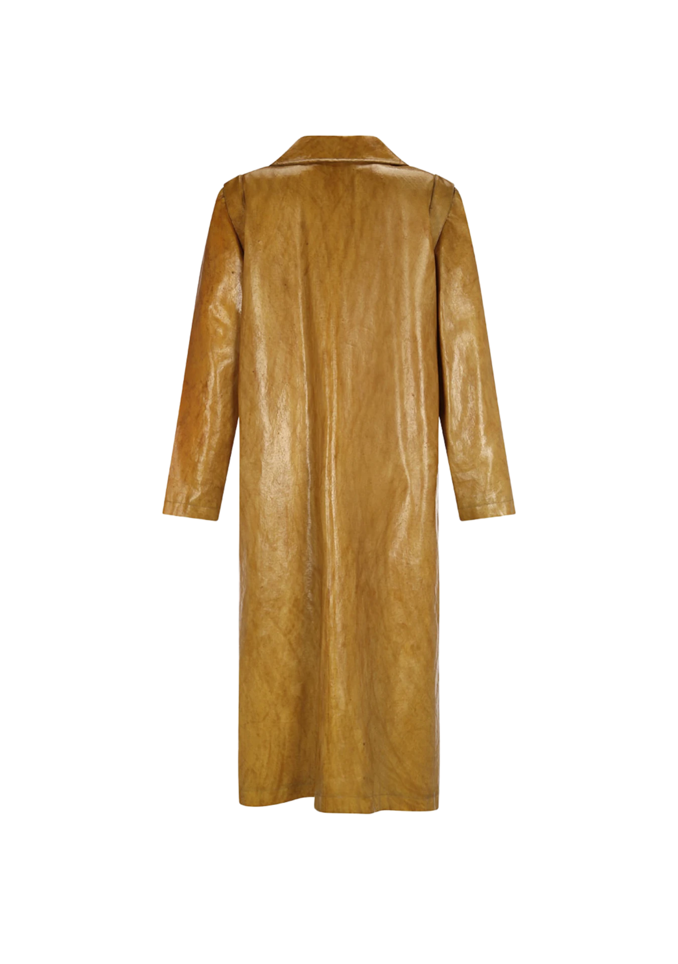 Back of the Sauce Coat in golden caramel finish, designed in Sydney, Australia – showcasing clean tailoring and timeless sophistication by My Paloma.