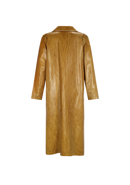 Back of the Sauce Coat in golden caramel finish, designed in Sydney, Australia – showcasing clean tailoring and timeless sophistication by My Paloma.