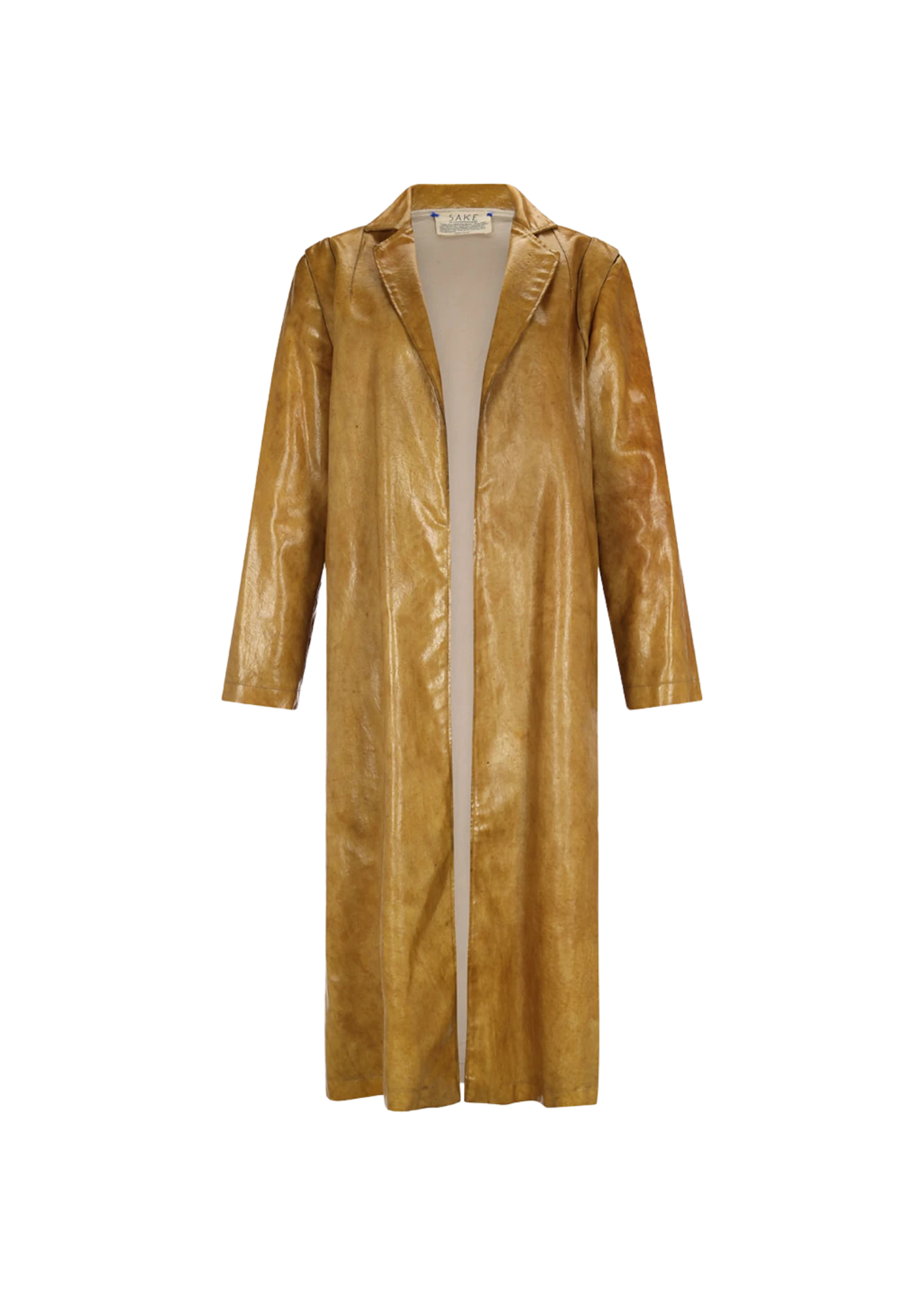 Front image of the Sauce Coat with minimalist cut and warm caramel hue, photographed in Paris, France – a slow fashion essential from My Paloma.