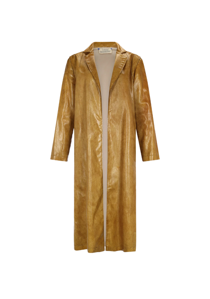 Front image of the Sauce Coat with minimalist cut and warm caramel hue, photographed in Paris, France – a slow fashion essential from My Paloma.