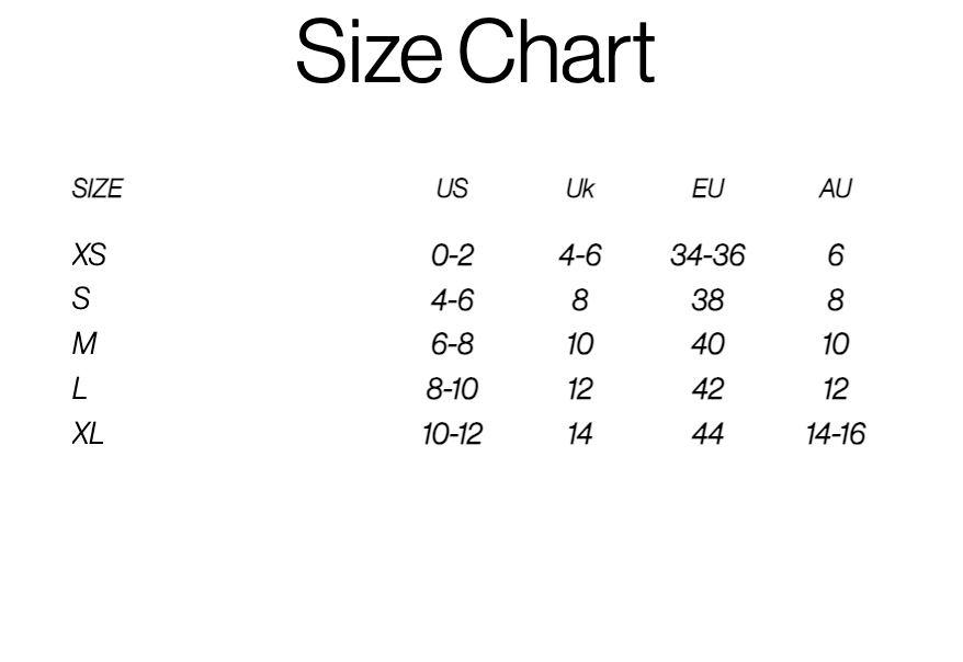 Size chart for The Sauce Coat