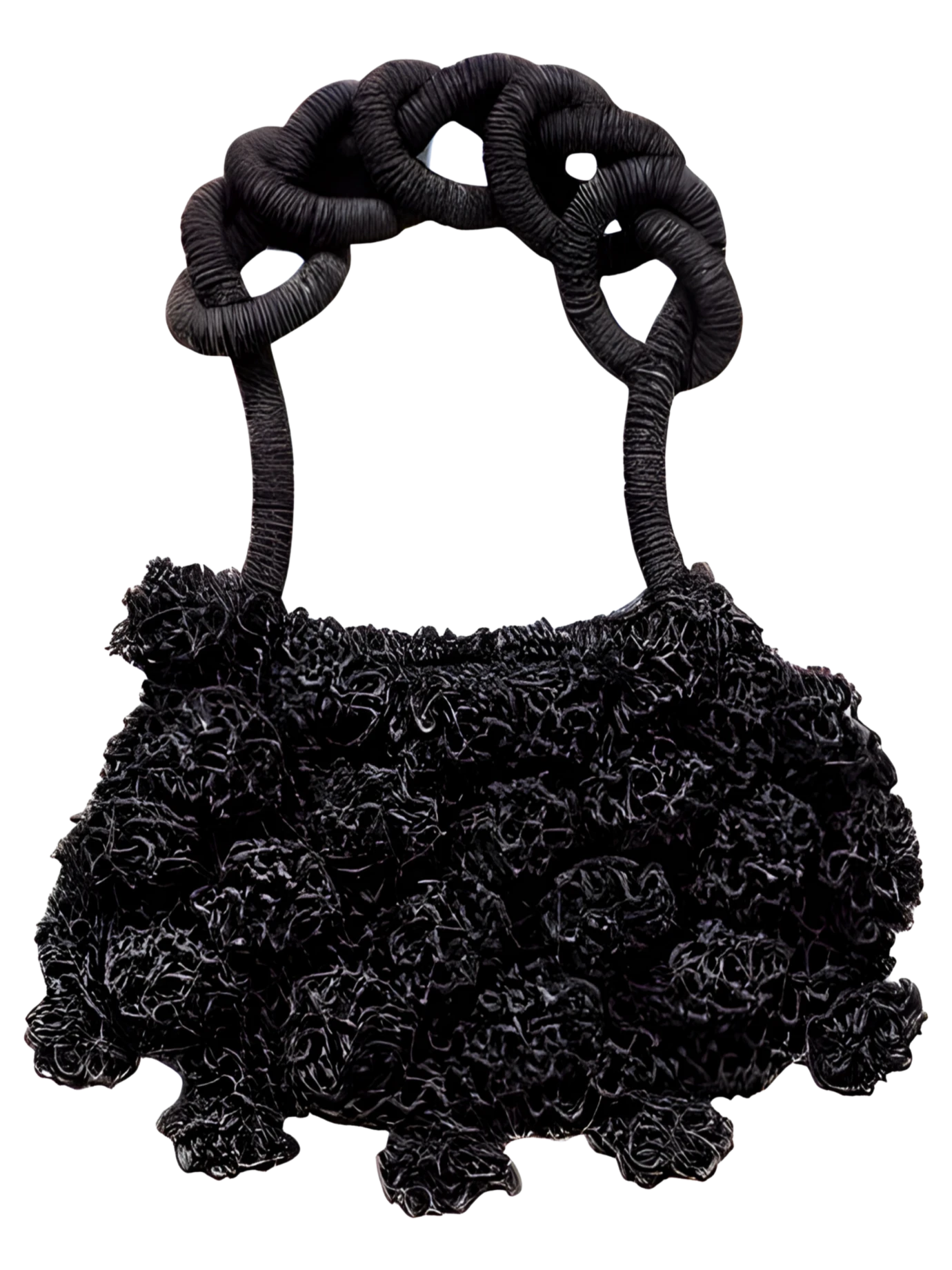 Ameba Mesh Bag in classic black, highlighting its voluminous silhouette and contemporary handle design.
