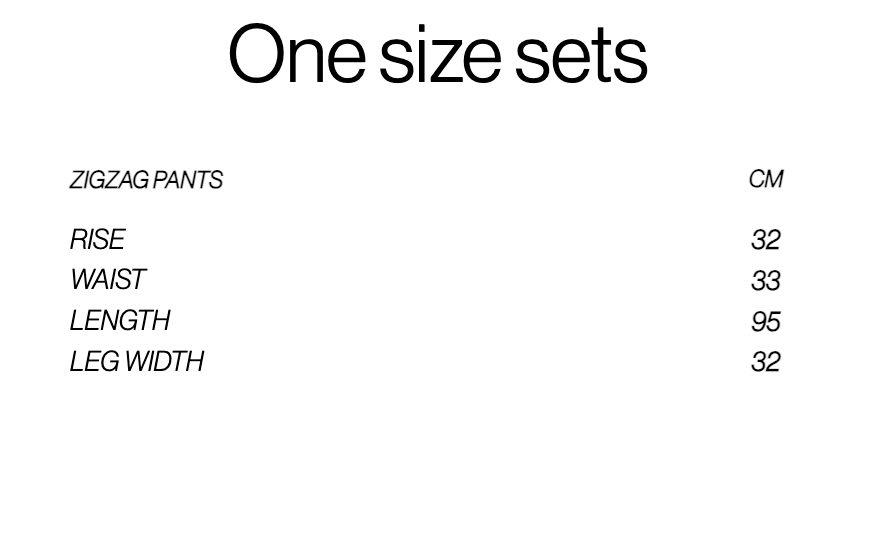 Size chart for Zig Zag Pants