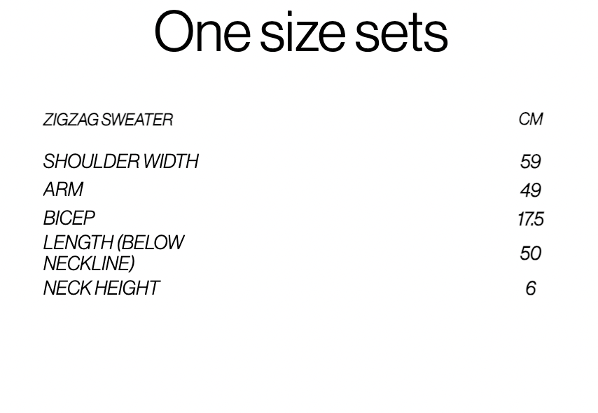 Size chart for Zig Zag Sweater