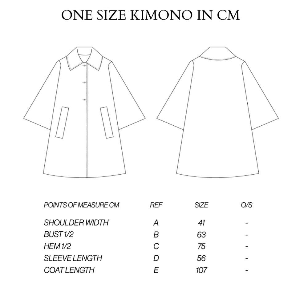 Size chart for Shadow Floral light coat