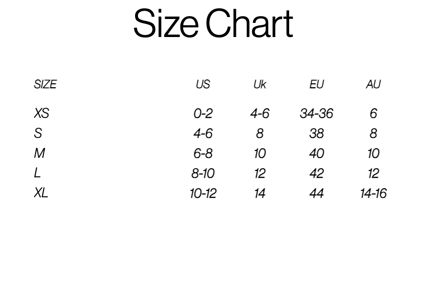 Size chart for The Qara Jacket