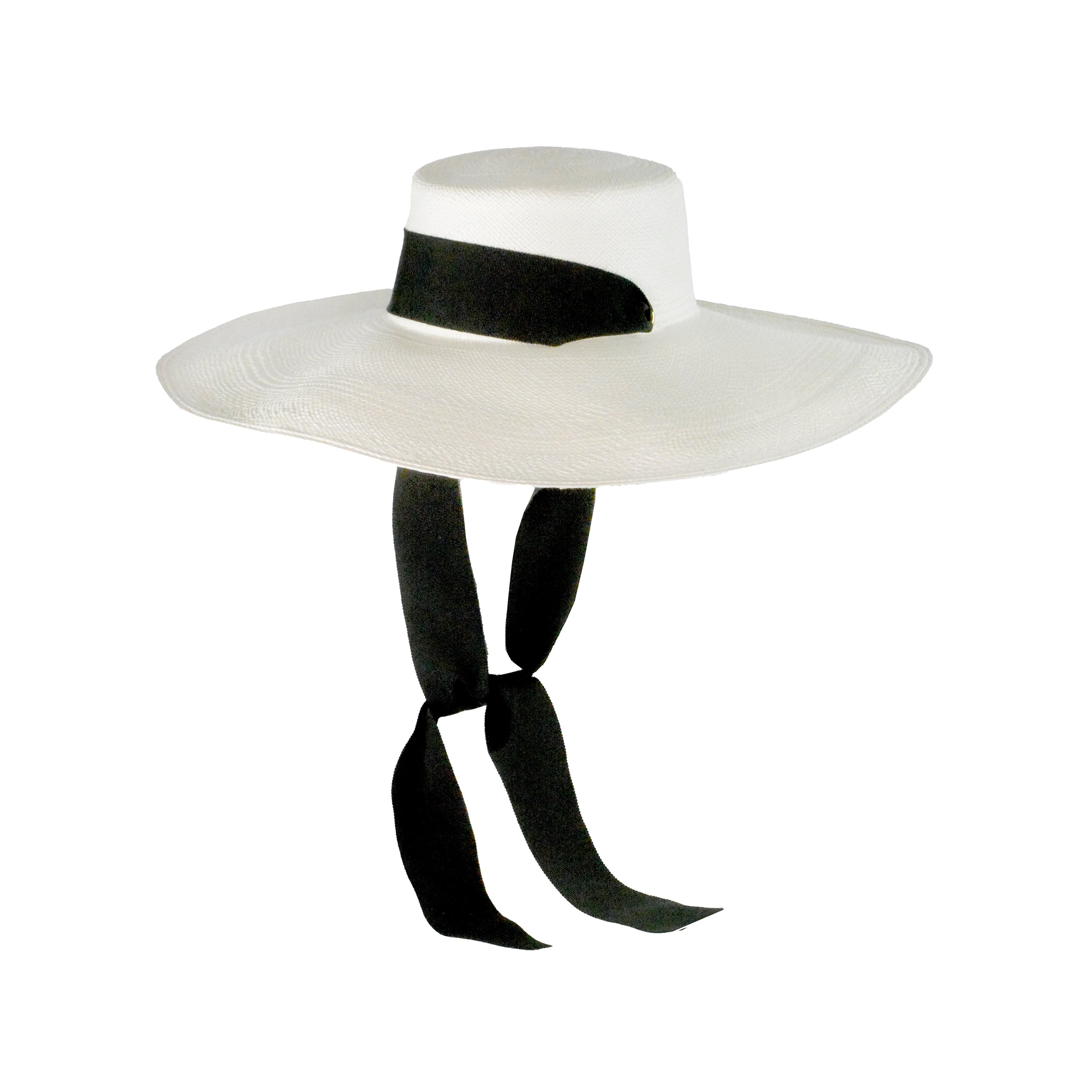 Extra Long Brim Cordovan hat - White with Black Band