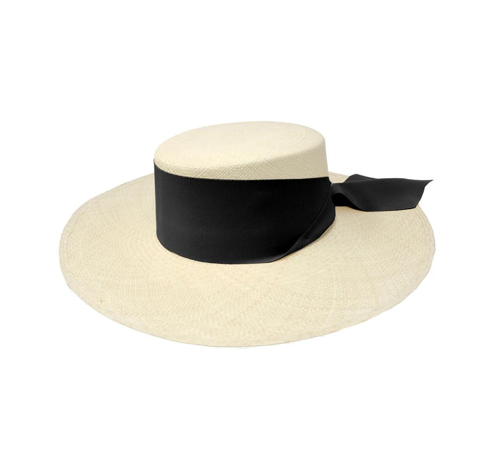 Long brim Cordovan hat with maxi bow