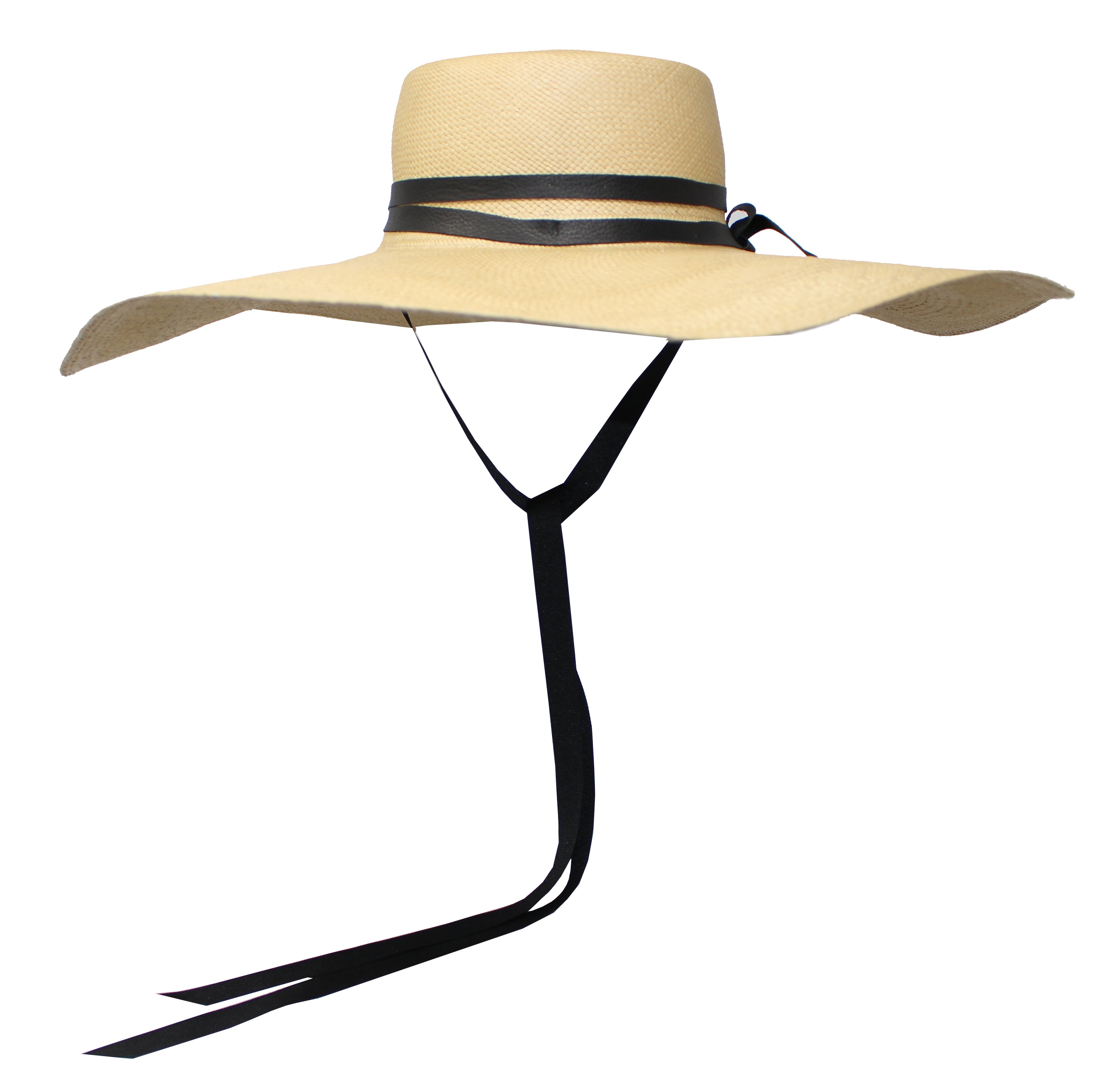 Extra Long Brim Cordovan with Leather and Adjustable Ribbon