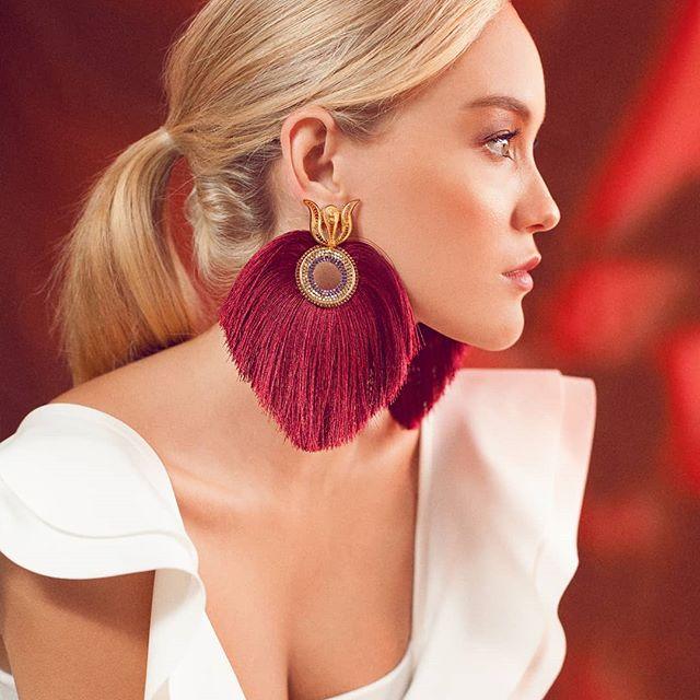 Fan fringed gold plated and crystal earrings - My Paloma