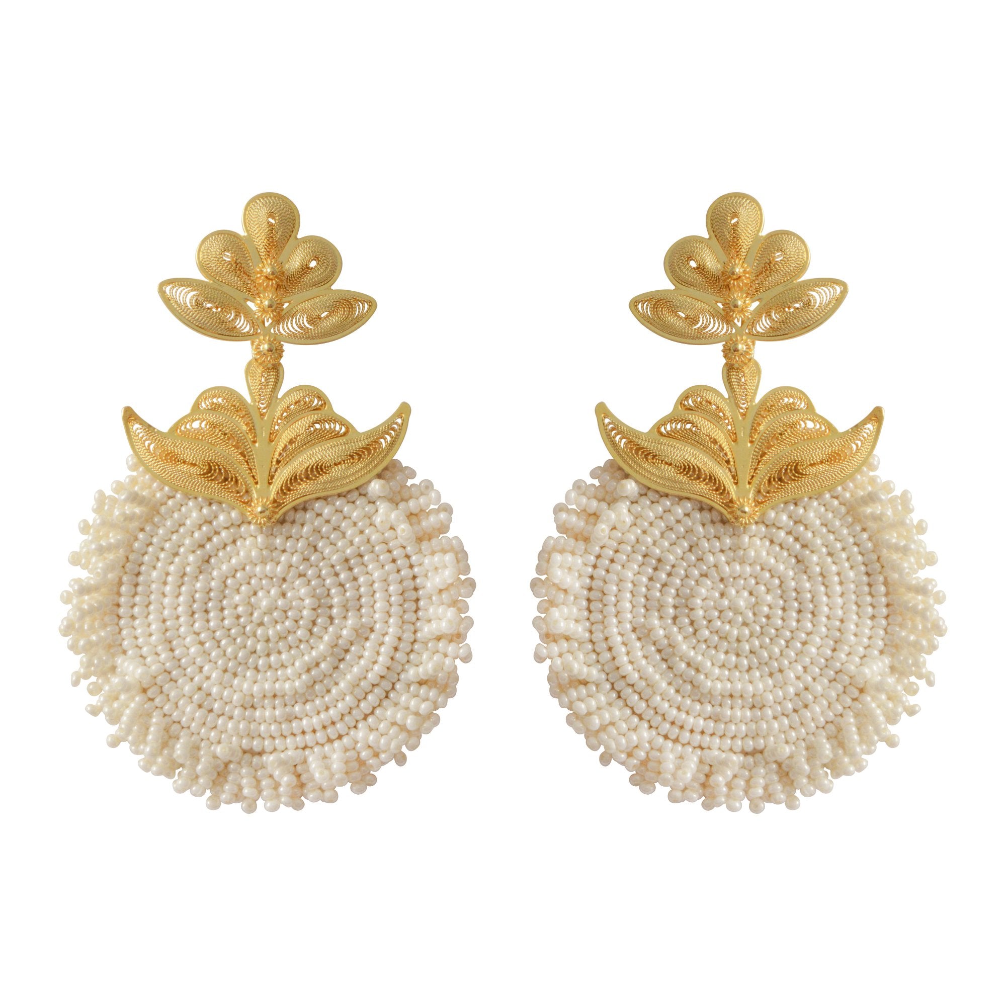 'Chequia' gold-plated earrings Cream - My Paloma