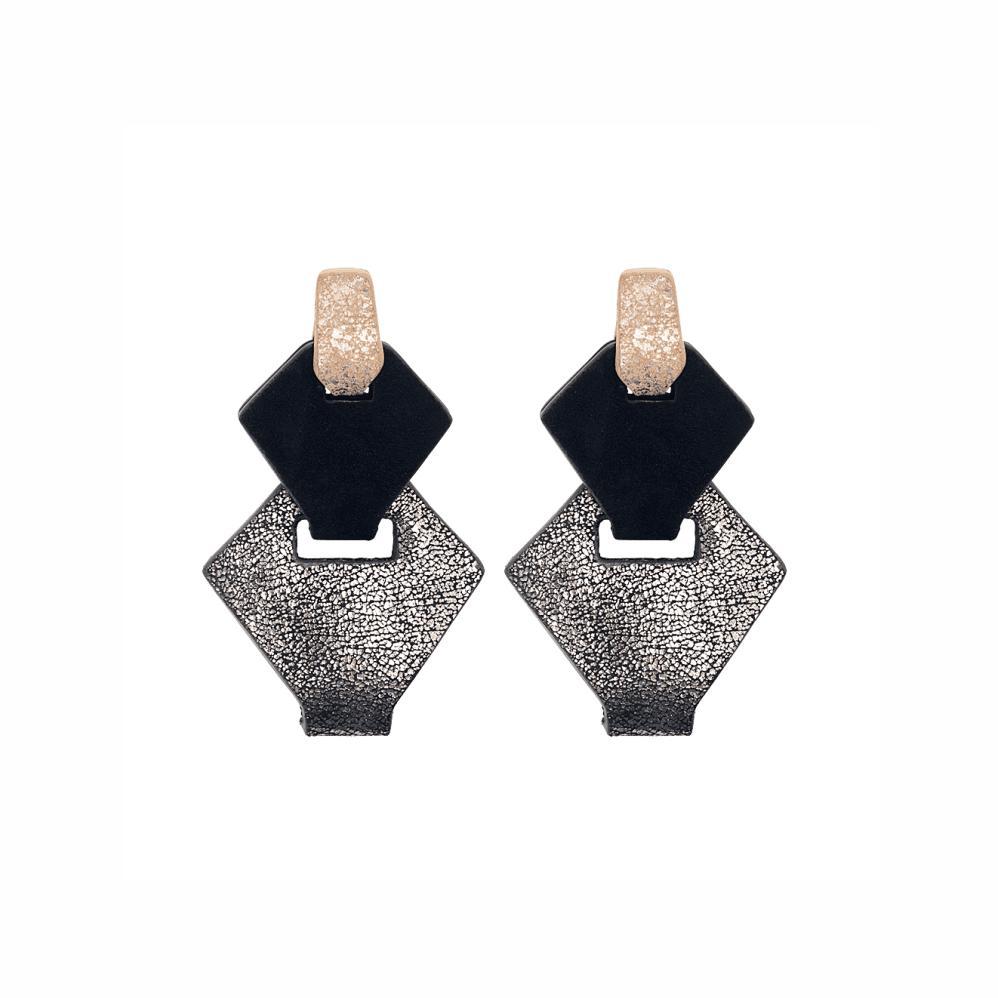 Link Leather Earrings in Silver/Black - My Paloma